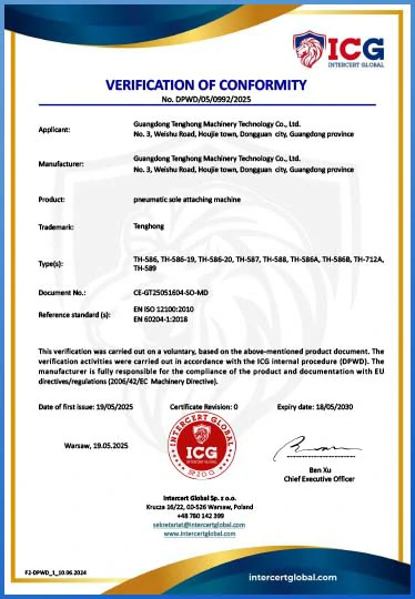 Pneumatic sole attaching machine CE Cert